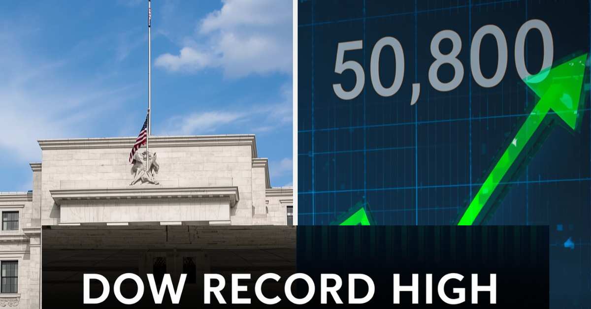 Dow Jones chart hitting a record high